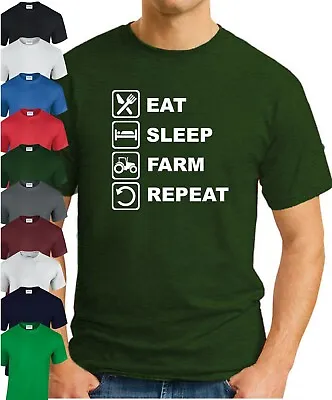 EAT SLEEP FARM REPEAT T-SHIRT > Funny Slogan Hobbies Farming Joke Gift Mens Top • £9.49